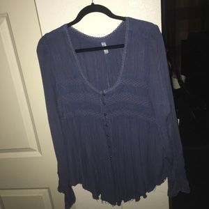 Blue Free People Distressed Top